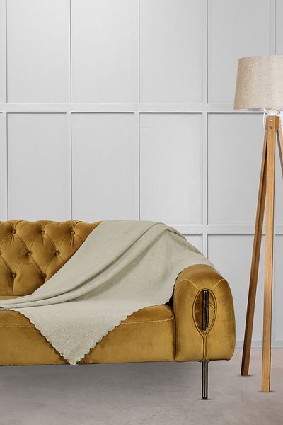 VELERDE HOME Αντιολισθητικό κάλυμμα καναπέ Jacquard Chenille Standard πλάτος 175cm x μήκος 215cm Μπράτσα χωρίς κλείσιμο Πέτρα