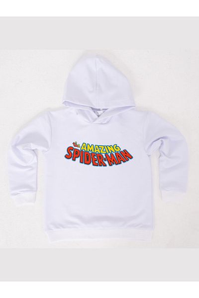 SPIDERMAN Hanorac pentru copii din țesătură de bumbac cu glugă cu imprimeu spiderman
