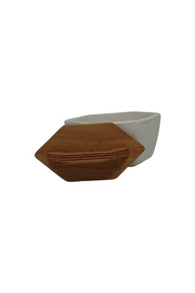 devigo Corner Jar with Wooden Lid White