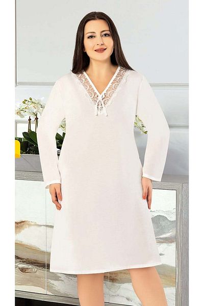 Ladytime ثوب نوم نسائي بياقة دانتيل وأكمام طويلة مقاس كبير (قميص نوم كبير) 1610