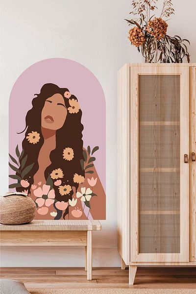 Grafikup Autocolant de perete oval boem Flower Woman