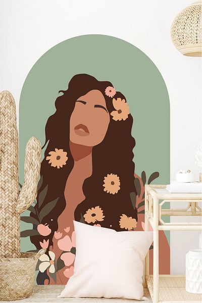 Grafikup Αυτοκόλλητο τοίχου Flower Woman Bohemian Oval