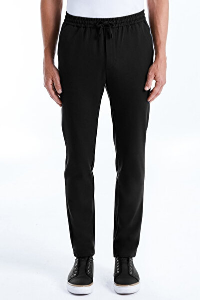 alenmeza Ανδρικό μοντέρνο παντελόνι jogger με μαύρες πλαϊνές τσέπες, ελαστική μέση, κορδόνια και άνετο κομμένο σχήμα
