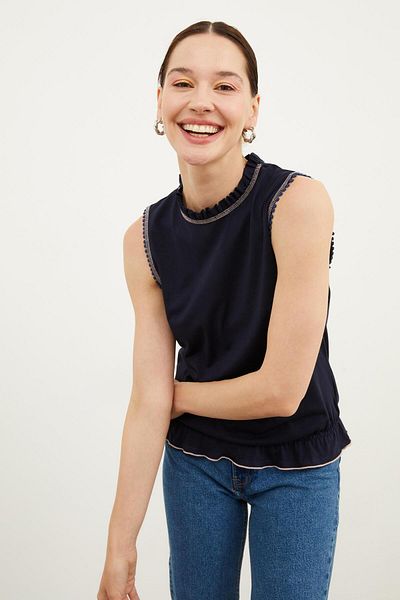 Hanna's by Hanna Darsa T-shirt with Gathered Waist Collar and Sleeves and Ornamental Stitching