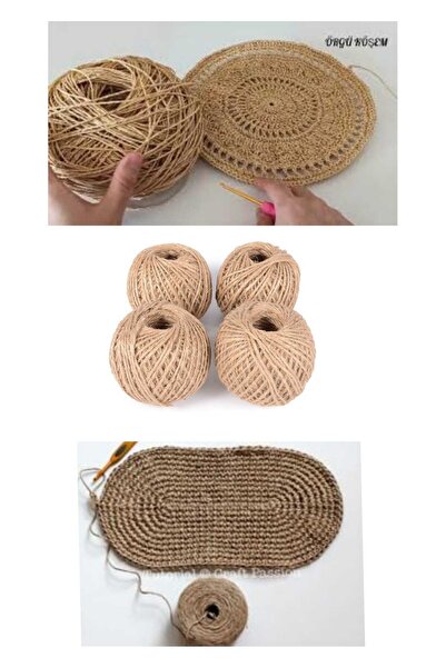 ÇEÇEN HOME (4 bucăți) Snur rotund de iută, 100 de metri, etichete, curea din ...