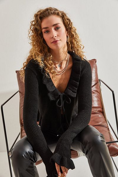 Bianco Lucci Cardigan de damă, cu volane, ajurat