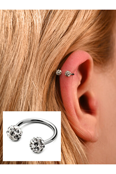 TÜKKAN ACCESSORİES 316l Cerrahi Çelik 8 mm Şambala Hamur Beyaz Taş Smile Pier...