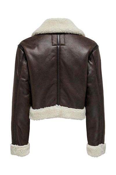 ONLY Nubuck Biker Coat with Fur Collar and Belt Detail
