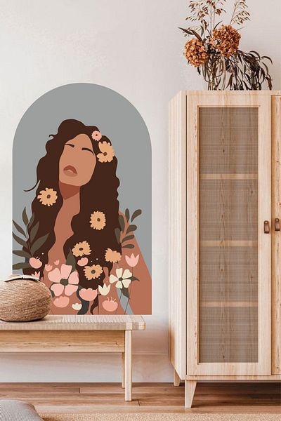 Grafikup Autocolant de perete oval boem Flower Woman