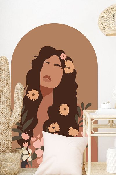 Grafikup Αυτοκόλλητο τοίχου Flower Woman Bohemian Oval