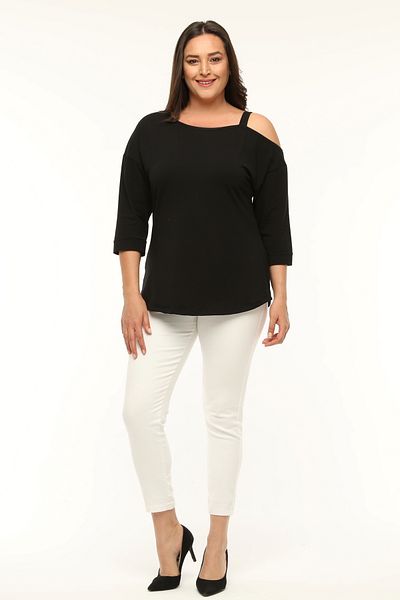 Curvy Trend Plus Size Asymmetrical Single Shoulder Tape Detailed Blouse