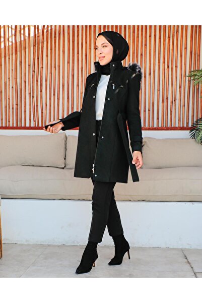 KMKkombin KMKKOMBİN KADIN KEMER DETAYLI İÇİ ASTARLI MİNİ BOY ÖZALTAY KAŞE KABAN