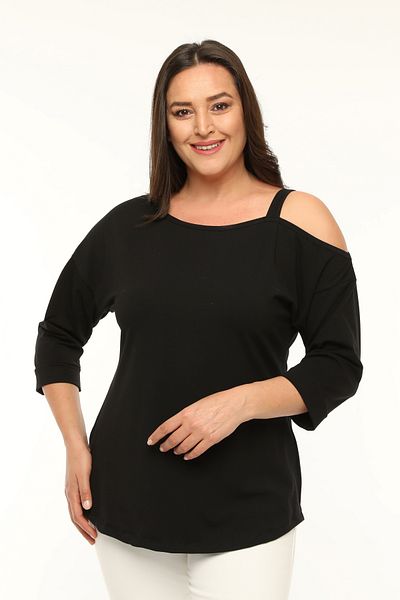 Curvy Trend Plus Size Asymmetrical Single Shoulder Tape Detailed Blouse