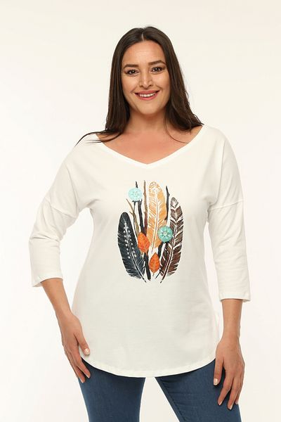 Curvy Trend Μπλούζα με φαρδιά φαρδιά λαιμόκοψη V με μισό μανίκι με οβάλ σκίσιμο