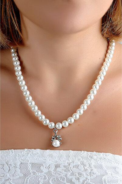 EUROMODA Specially Designed Pearl and Zircon Stone Necklace Earring Jewelry Set