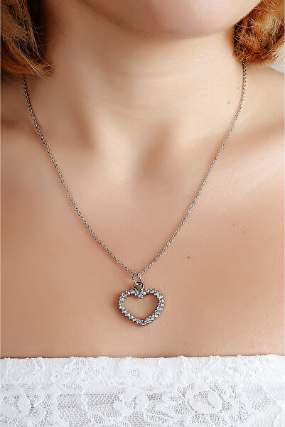 EUROMODA Heart Designed Zircon Stone Necklace Earring Set