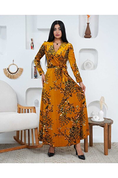 CİXAPLE Rochie din catifea cu curea cu model