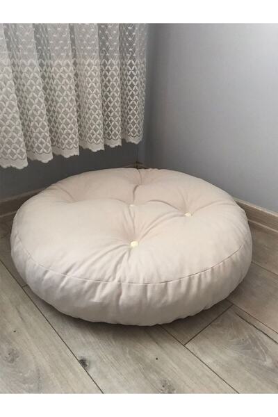 Lavinia Puf Krem Yuvarlak Mini Yer Minder Yer Puf 60x60 Cm