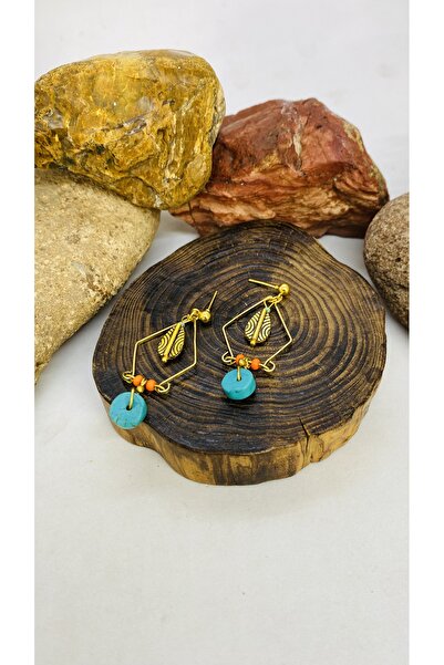 Porsuk Alternatif أقراط نسائية من حجر السيراميك مع جهاز نحاسي مصنوع يدويًا