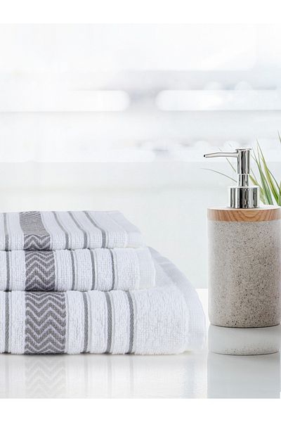 GIFT MALL Lines Premium 3-Piece White Bath Set 100% Organic Cotton