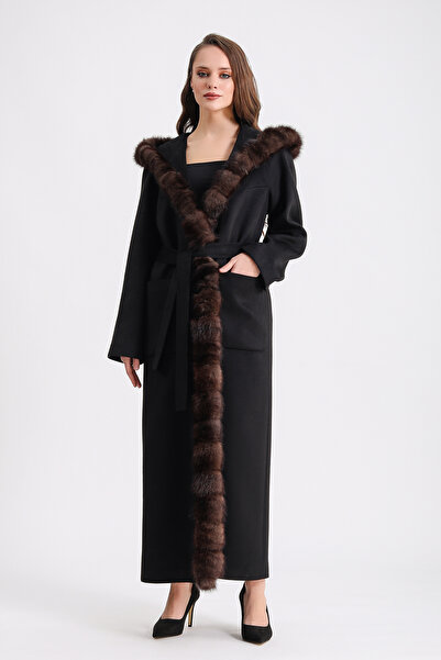 Leather Club Siyah Sable Aksesuarlı Kaşmir Kaban