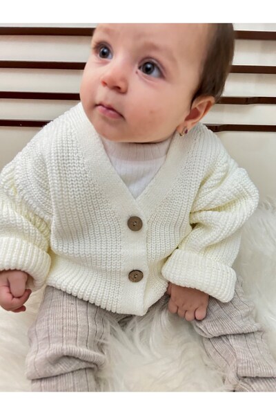 Meriç bebe Thessaloniki Knitwear Wooden Button Oversize Basic Unisex Model Cardigan