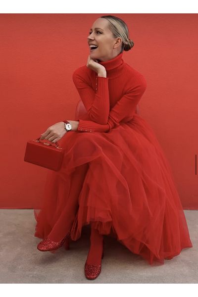 INDRESS STUDIO Fustă roșie din tul de lungime midi de damă