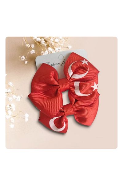 zeynep 29 October Clip Bow Buckle with Red and White Flag (2pcs)