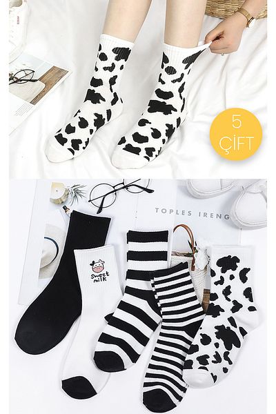 Color Socks 5 чифта дамски чорапи с шарка на крава