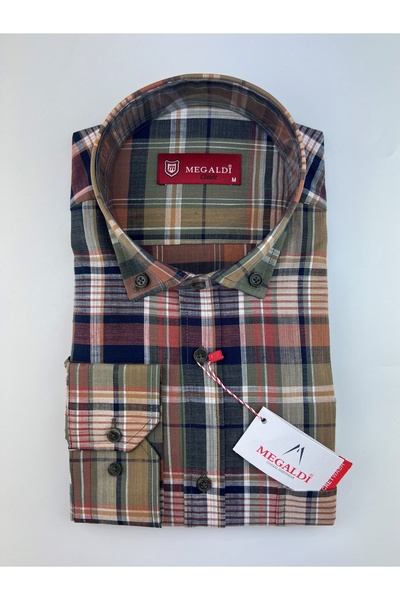 MEGALDİ Erkek Klasik Kesim Yeşil Uzun Kollu Gömlek