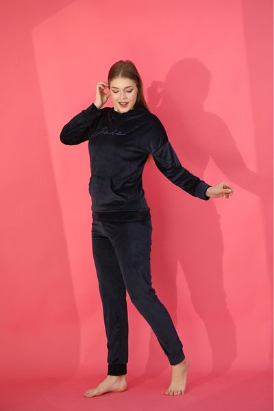 FAMES PİJAMA Winter low shoulder lycra velvet home wear