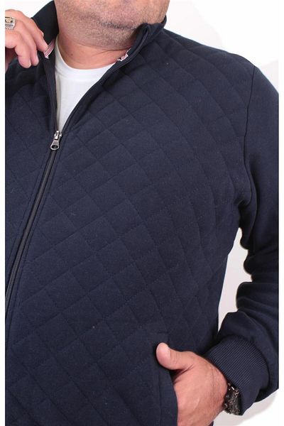 MocGrande Large Size Zippered Cardigan Diamond 23281 NAVY BLUE