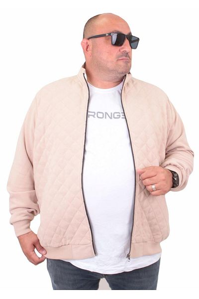 MocGrande Plus Size Zippered Cardigan Diamond 23281 BEIGE