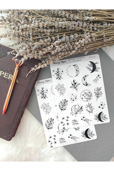 Flowery Paper Şeffaf Yıldızlı Sticker Sayfası- Defter ,Ajanda , Journal,Scrap...
