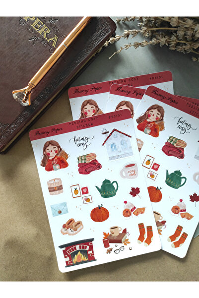 Flowery Paper Feeling Cosy Sticker Sayfası- Defter ,Ajanda , Journal,Scrapboo...