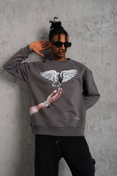 Shoteks UZİ Dove Printed - 3 Thread Cotton Unisex Oversize Sweat
