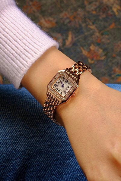 pierrose ساعة يد نسائية مربعة الشكل مصنوعة من الفولاذ المقاوم للصدأ وحزام من ...