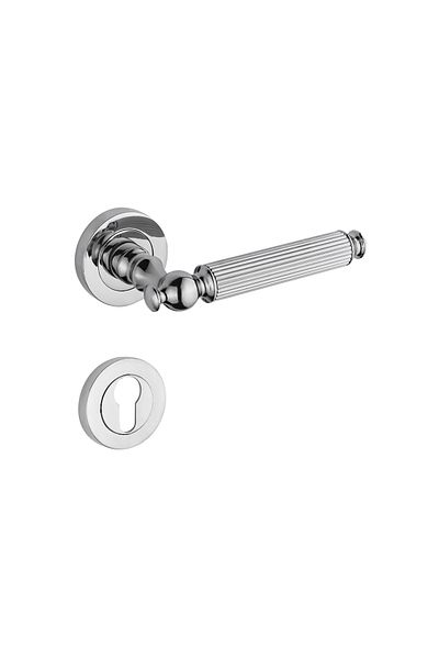 KOLDOOR Dynasty Striped Rosette Chrome Yale Door Handle Pushes Right Down One Way