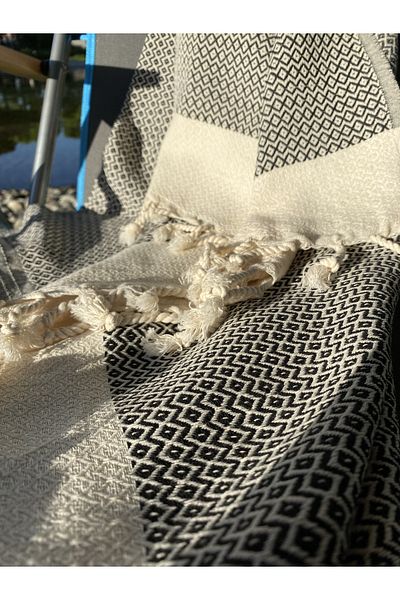 Skyrose Small Diamond Black Counter Handwoven Peshtemal, 100% βαμβάκι, 90x180, κάλυμμα παραλίας, παραλία, κάλυμμα παραλίας,