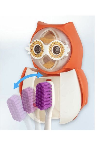 Flipper Orange Owl - Toothbrush with Hygienic Storage Hourglass