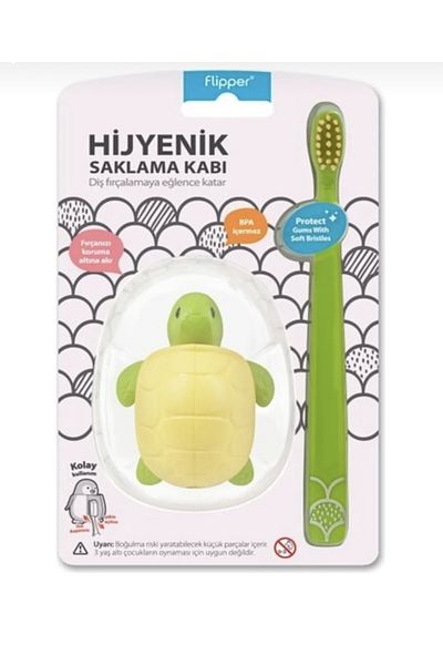 Flipper Hygienic Fun Animal Storage Container and Children's Toothbrush Set - Turtle Figure