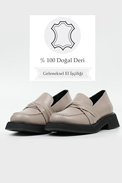 TUNAELLİ Women's Mink Color Genuine Natural Leather LOAFER SHOES