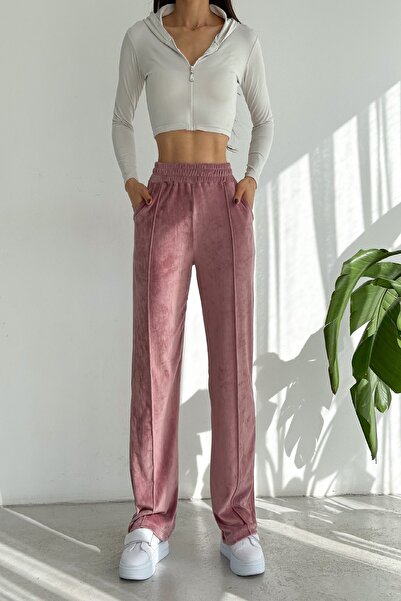 Swana Široke francuske baršunaste pantalone, roze