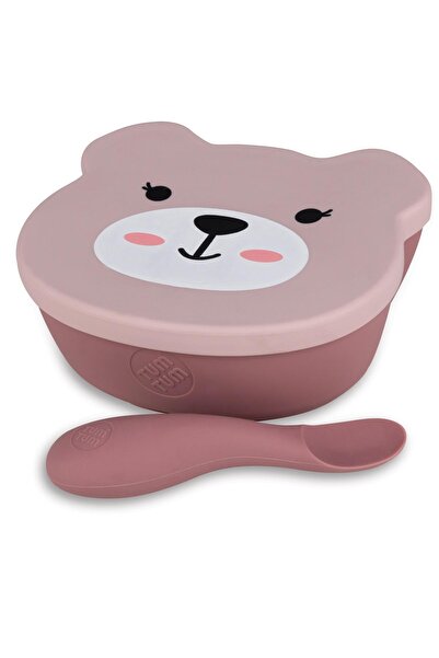 TUM TUM Silikon Vakumlu, Kapaklı Mama Kasesi Ve Kaşık Seti Betsy Bear