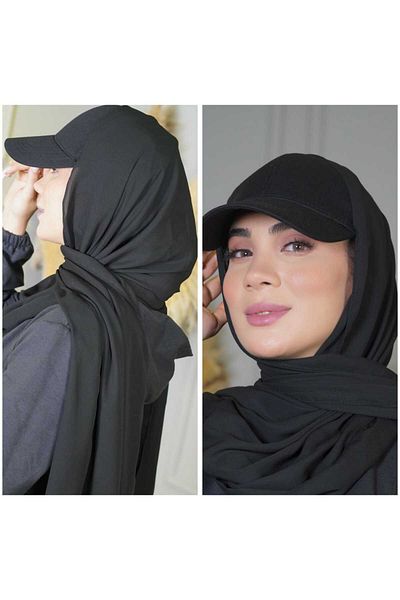 aynour Ready Made Crepe Shawl with Hat Luks Hijab