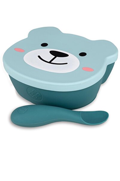 TUM TUM Silikon Vakumlu, Kapaklı Mama Kasesi Ve Kaşık Seti Boris Bear