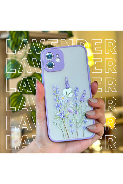 mooodcase Iphone 11 Uyumlu Lila Kamera Lens Korumalı Lavender Desenli Lüx Telefon Kılıfı