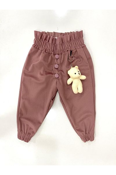 CANBİX Girl's Velvet Trousers with Teddy Bear