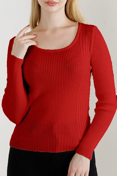 VEGENZE Women's Red Square Collar Knitwear Sweater