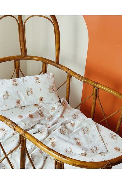 Pithy Cotton Satin Baby with Teddy Bear, Park Bed Duvet Cover Set (60X100CM)-baby Bear